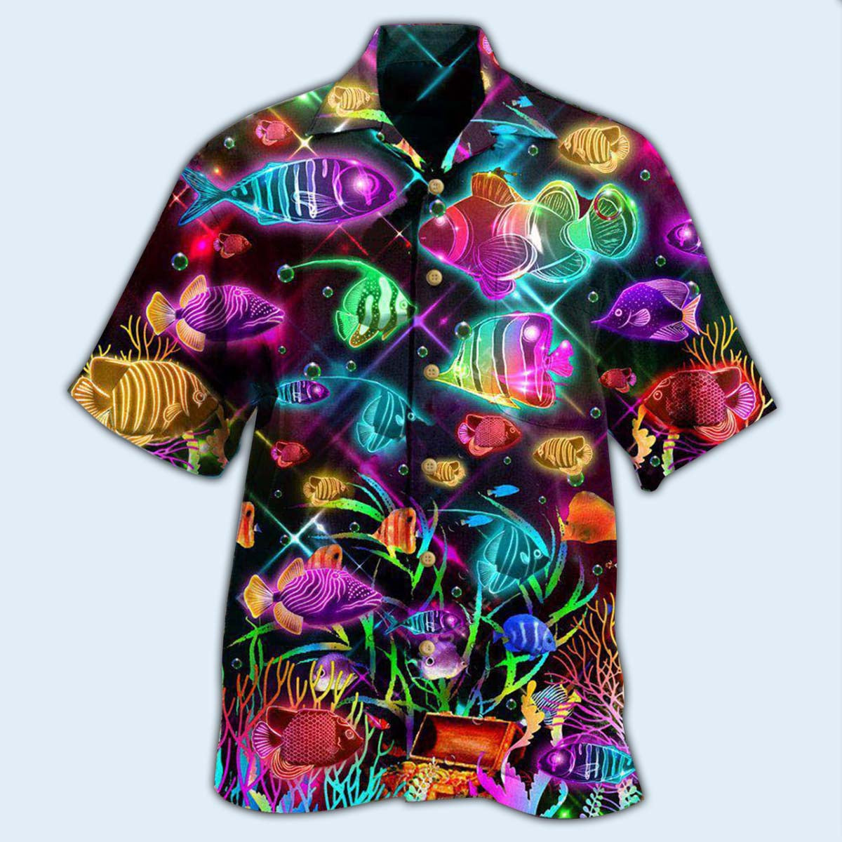 Neon Fish Even Small Hawaiian Shirt Pattern View For Lightweight Everyday Style