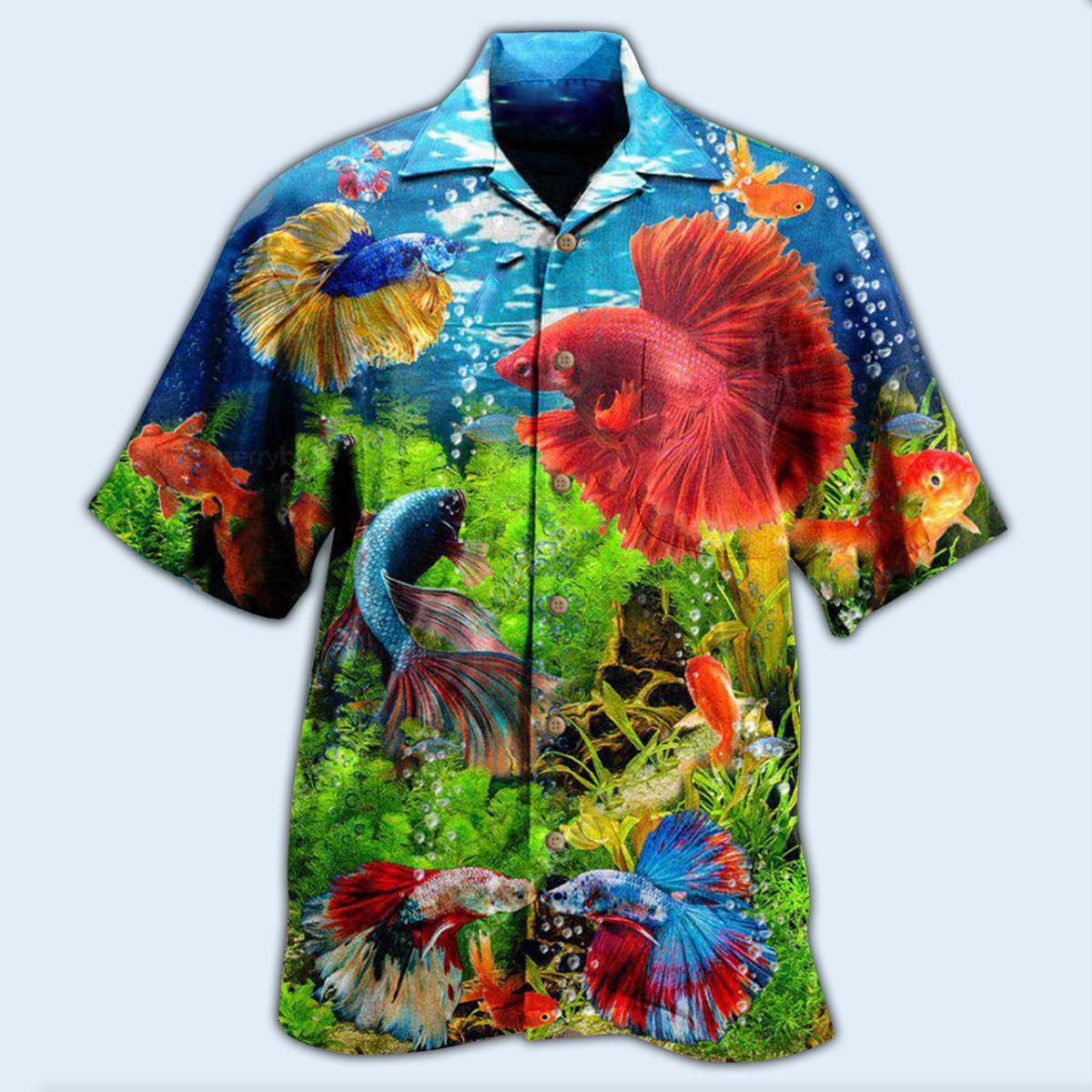 Fish Hobby Treasure Aquarium Fresh Hawaiian Shirt Pattern Detail For Vacation Travel And Daily Wear