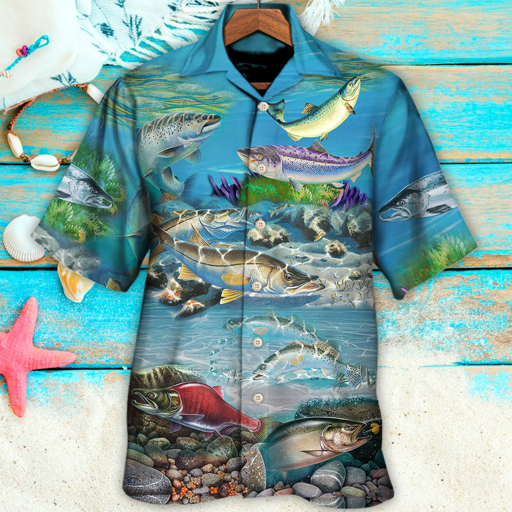 Fish Salmon Therapy Hawaiian Shirt Pattern Detail For Vacation Travel And Daily Wear