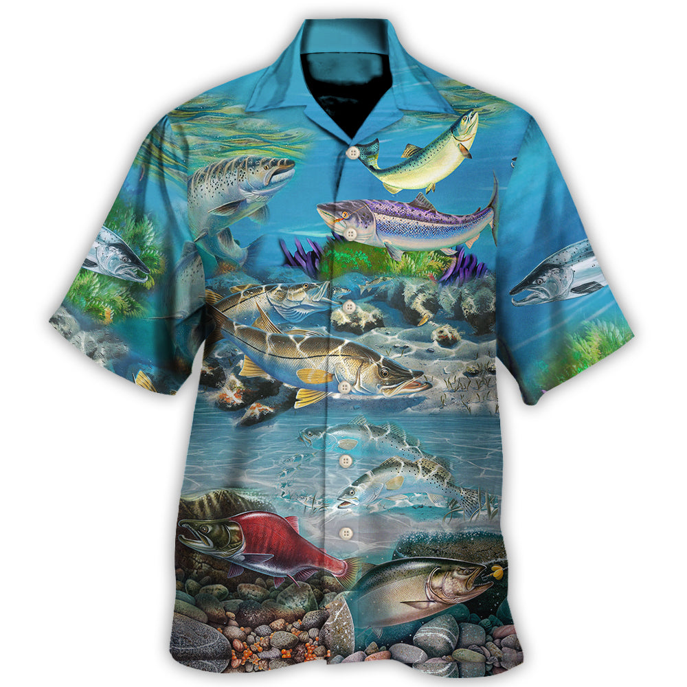 Fish Salmon Therapy Hawaiian Shirt Design View For Casual Summer Styling