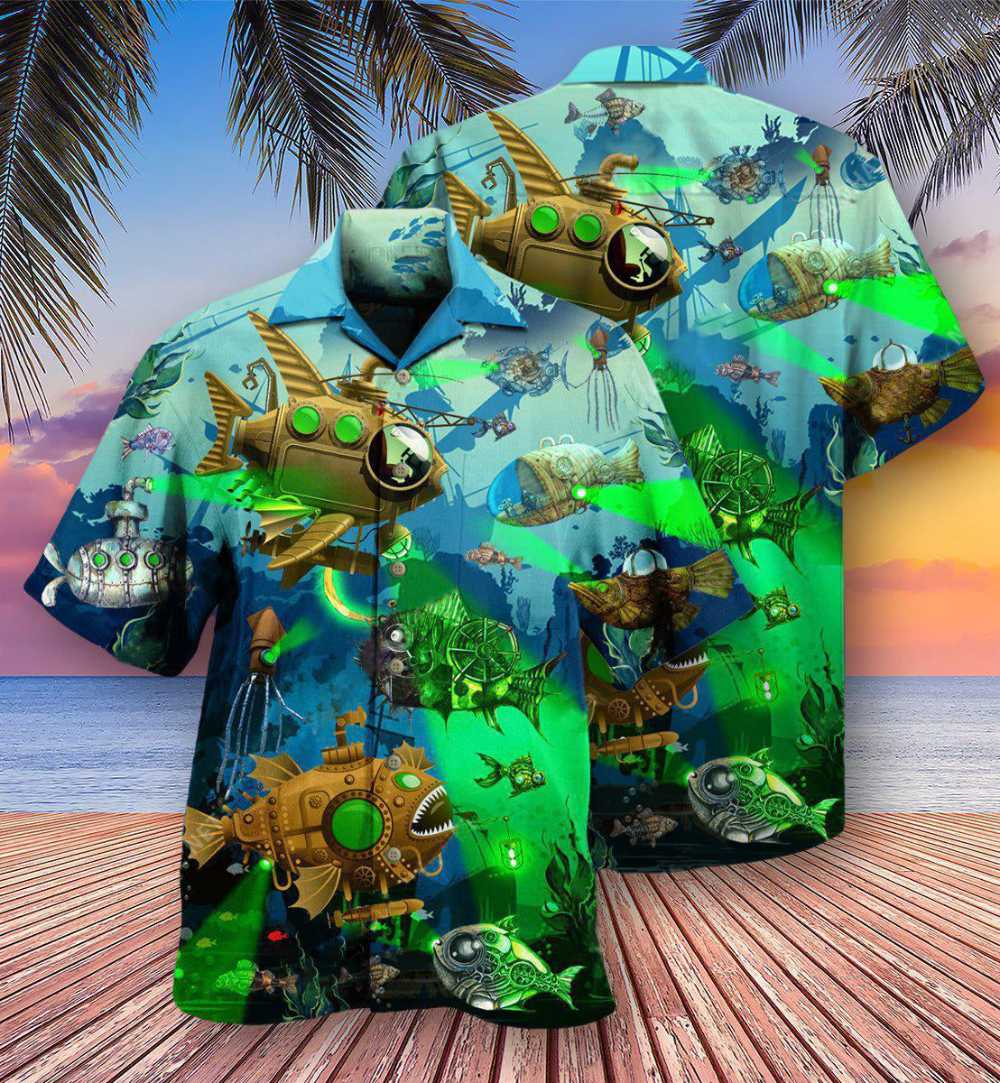 Steampunk Fish Ocean Hawaiian Shirt For Poolside Relaxation And Sunny Getaways