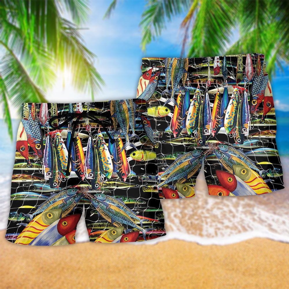 Big Catch Fishing Beach Shorts Pattern Detail For Outdoor Activities And Distinctive Seasonal Style