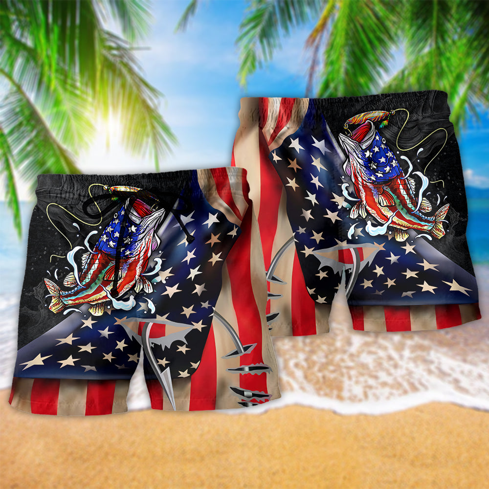 Bass Fishing American Outdoor Life Beach Shorts Artwork View For Seaside Trips And Casual Style