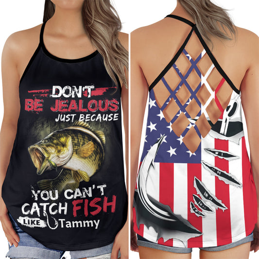 Fishing Don'T Be Jealous Funny Fishing Hobby Quote Hollow Tank Top For Beach Vacations And Casual Wear