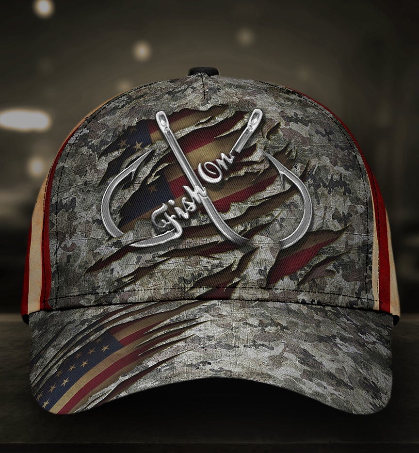 Fish On Camouflage Fishing Classic Cap For Festivals Travel Adventures And Casual Gift Giving