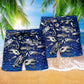 Blue Colorful Fishing Beach Shorts Pattern Detail For Poolside Fun And Bright Seasonal Outfits