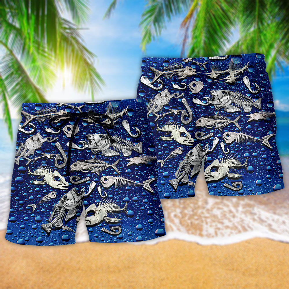 Blue Colorful Fishing Beach Shorts Pattern Detail For Poolside Fun And Bright Seasonal Outfits