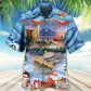 Festive Happy Fishing Christmas Hawaiian Shirt Artwork Detail For Resort Trips And Outdoor Activities