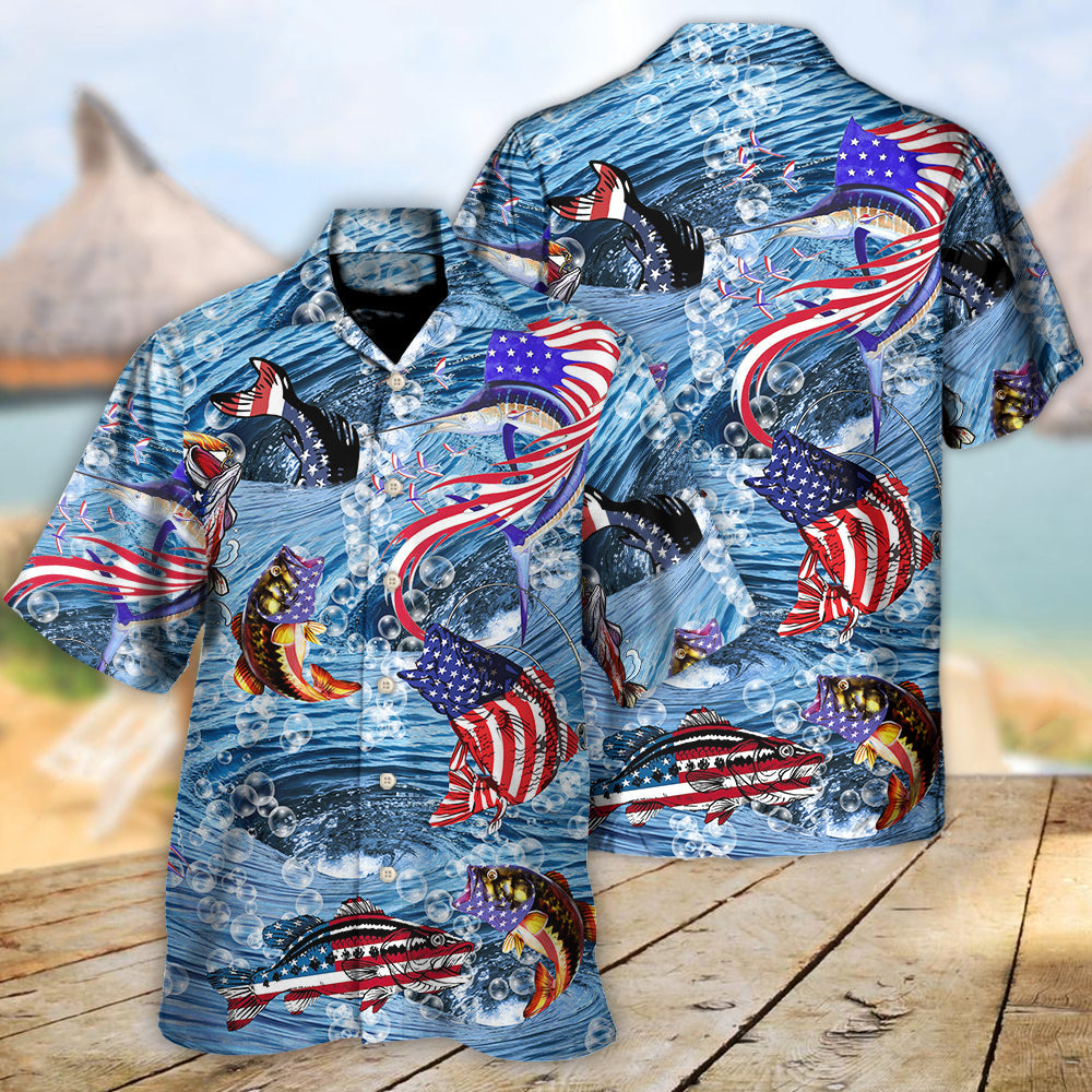 Fishing American Hawaiian Shirt Design Detail For Sunny Adventures And Casual Wear