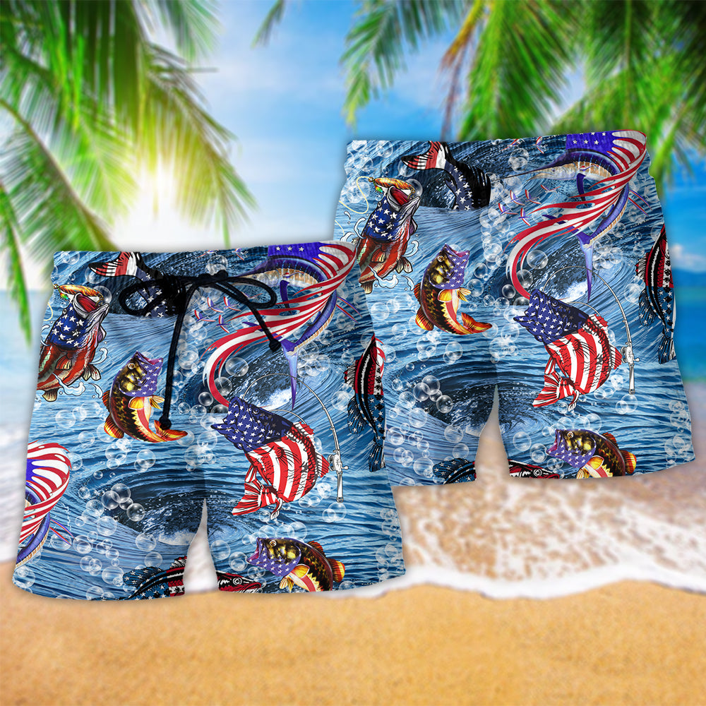 American Fishing Pride Outdoor Beach Shorts Pattern Detail For Vacation Style And Comfortable Daily Wear