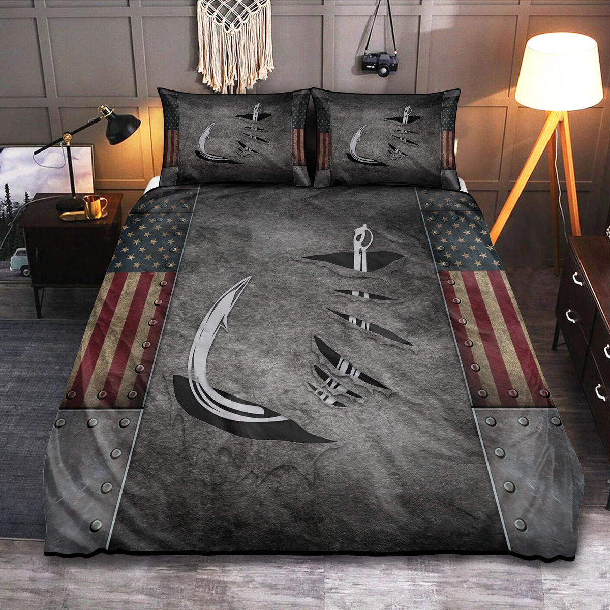 Fishing Hook Metal Bedding Cover For Outdoor Lover Bedroom Decor