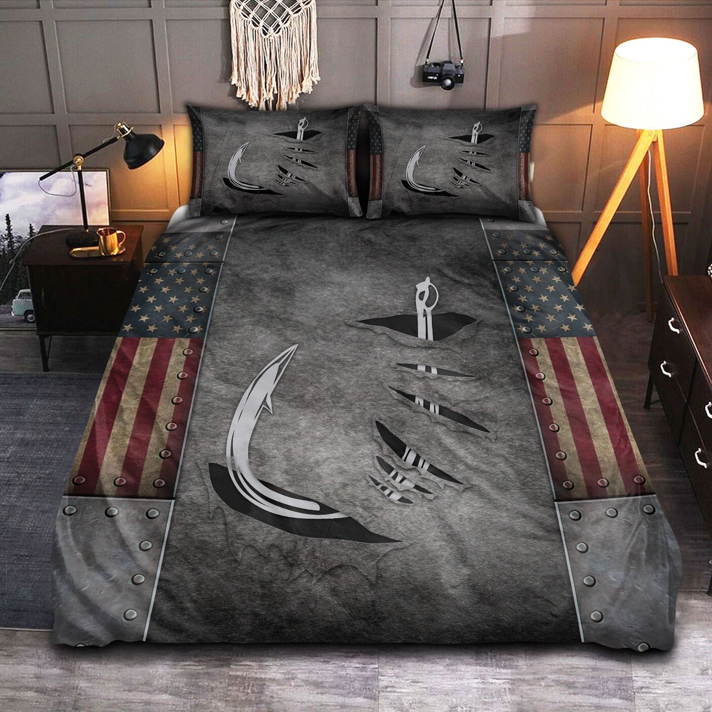 American Fishing Hook Bedding Cover For Outdoor Lover Bedroom Decor