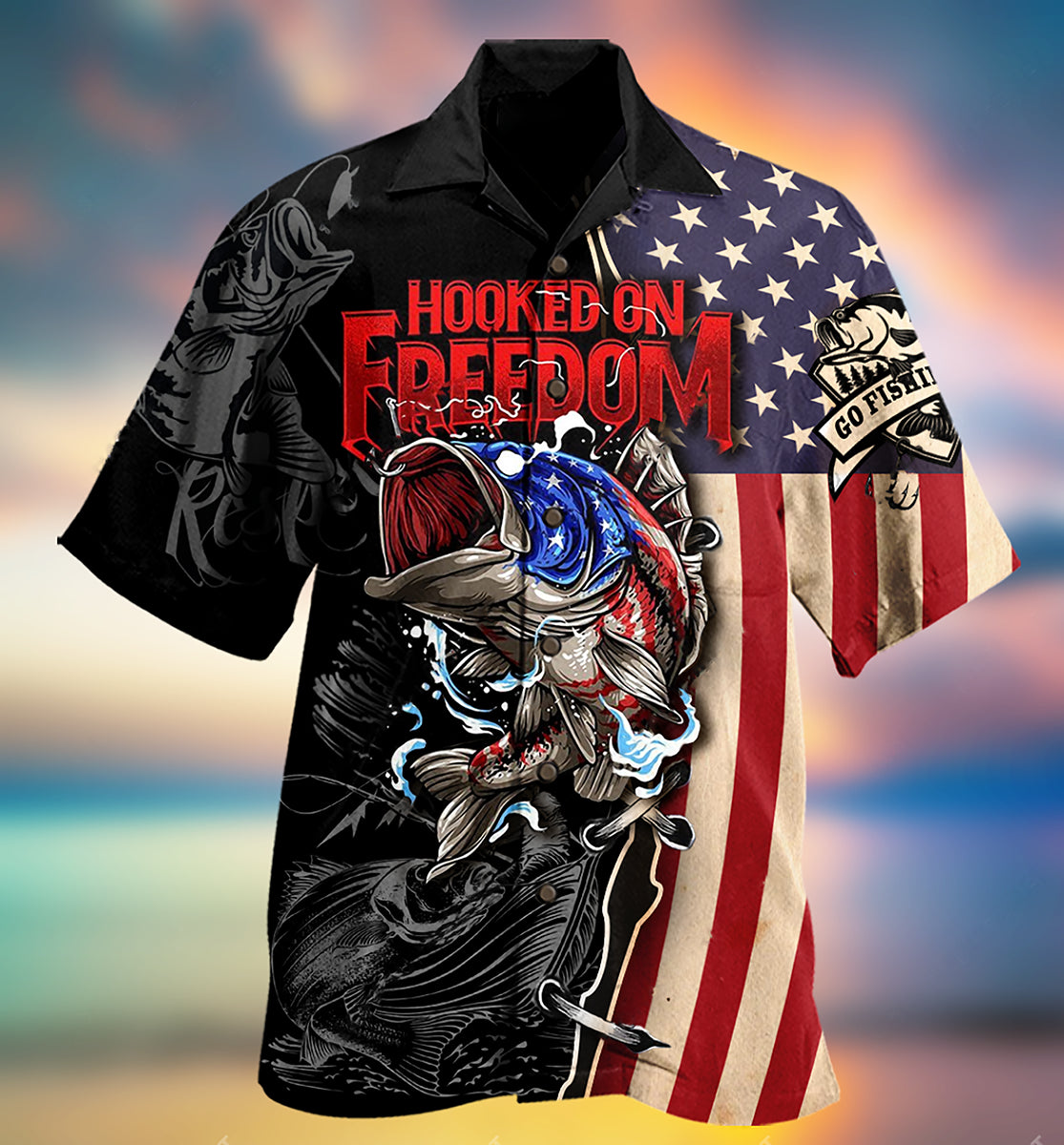 Fishing Hooked Freedom American Hawaiian Shirt For Poolside Relaxation And Sunny Getaways