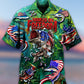 Fishing Hooked Freedom American Hawaiian Shirt Pattern Detail For Vacation Travel And Daily Wear
