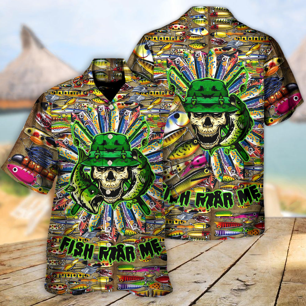 Skull Fishing Man Hawaiian Shirt Artwork Detail For Tropical Trips And Casual Outings
