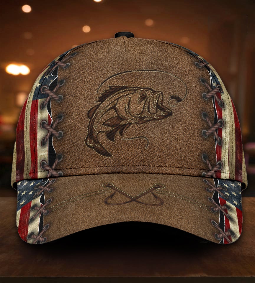 Fishing Leather American Flag Classic Cap For Festivals Travel Adventures And Casual Gift Giving