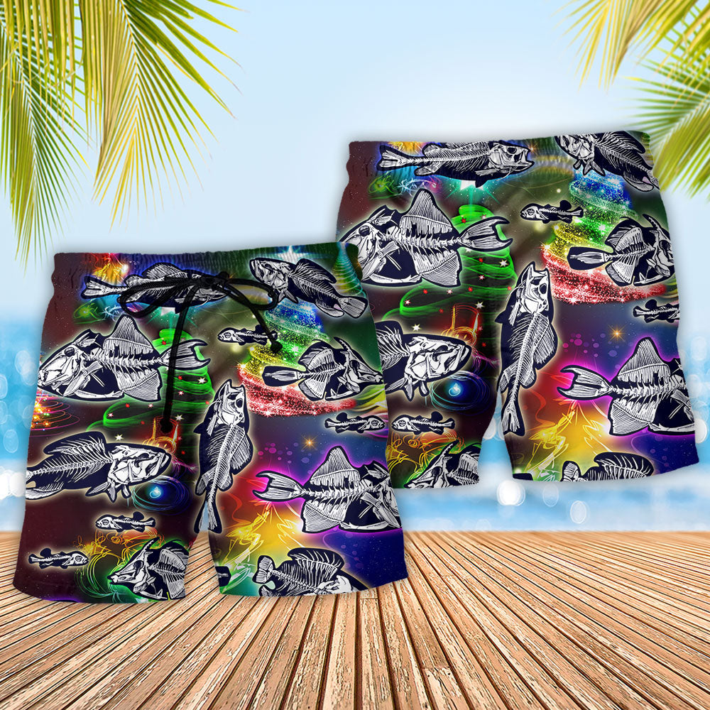 Fishing Love Christmas Night Beach Shorts Pattern View For Resort Days And Outdoor Activities