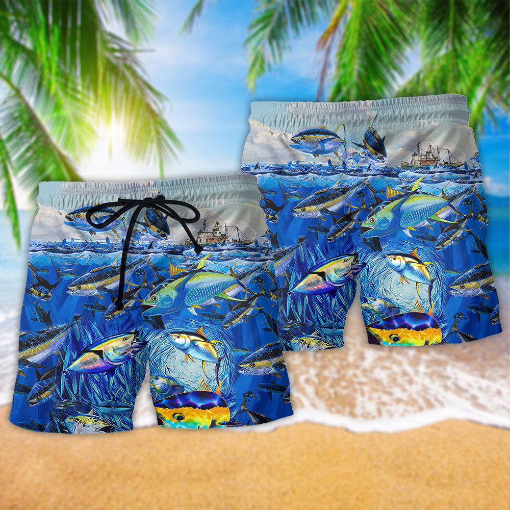 Fishing Ocean Forever Beach Shorts Pattern View For Weekend Trips And Outdoor Activities