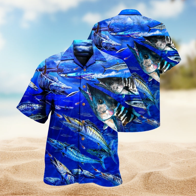 Fishing Ocean Adventure Graphic Hawaiian Shirt For Sports Fans, Summer Outings, And Relaxed Vacation Wear
