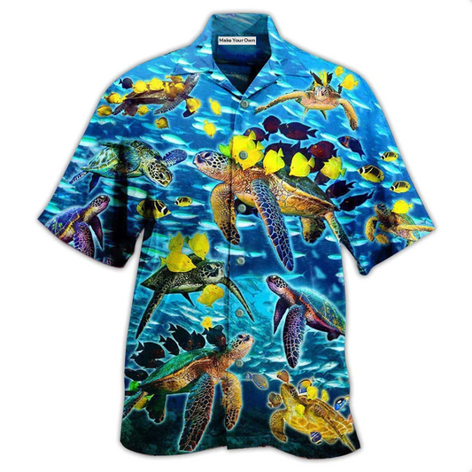 Blue Turtle Flow Turtles Fish Ocean Hawaiian Shirt For Resort Getaways And Comfortable Summer Activities