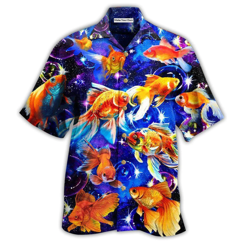 Fish Goldfish Galaxy Hawaiian Shirt Design View For Casual Summer Styling
