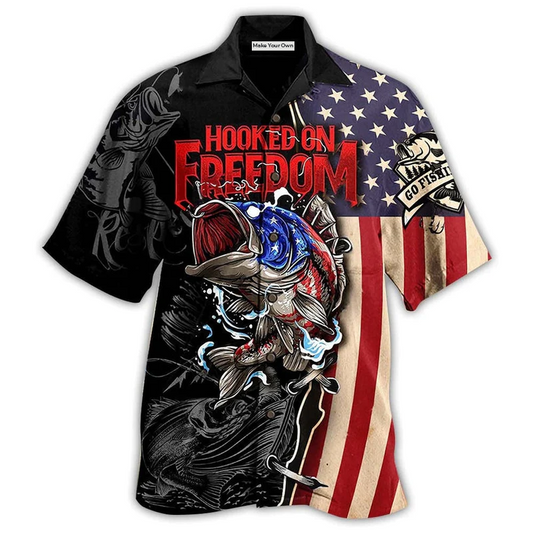 Fishing Hooked Freedom American Hawaiian Shirt For Summer Events And Casual Outdoor Wear