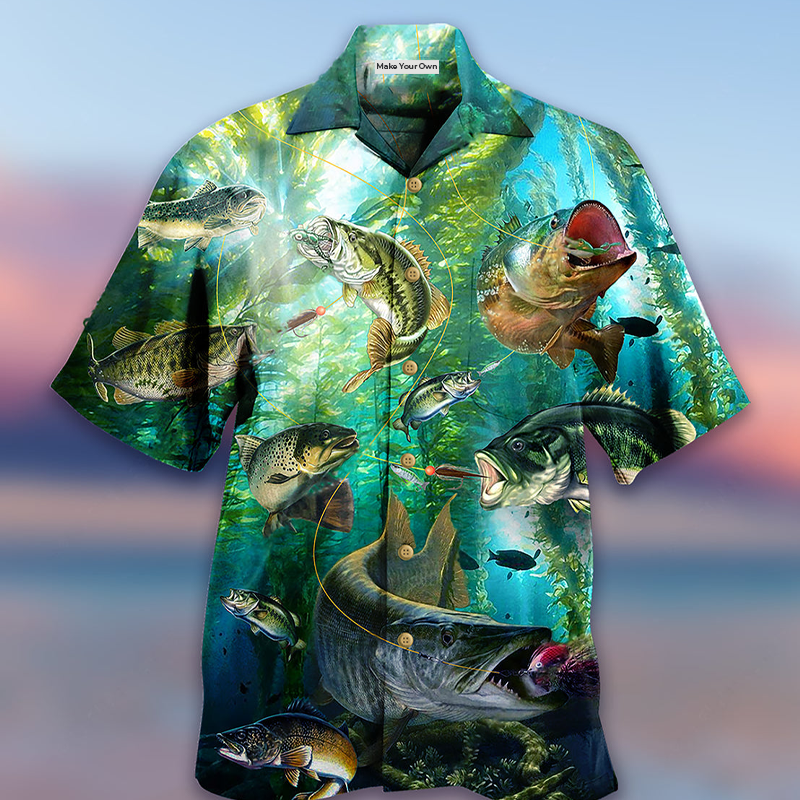 Blue Fishing Worry Less Ocean Hawaiian Shirt Pattern View For Lightweight Everyday Style