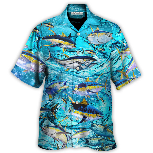 Blue Fish Fishing Tuna Sea Hawaiian Shirt Design View For Casual Summer Styling