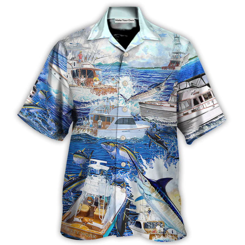 Game Fishing Hawaiian Shirt Pattern View For Relaxed Warm Weather Outfits