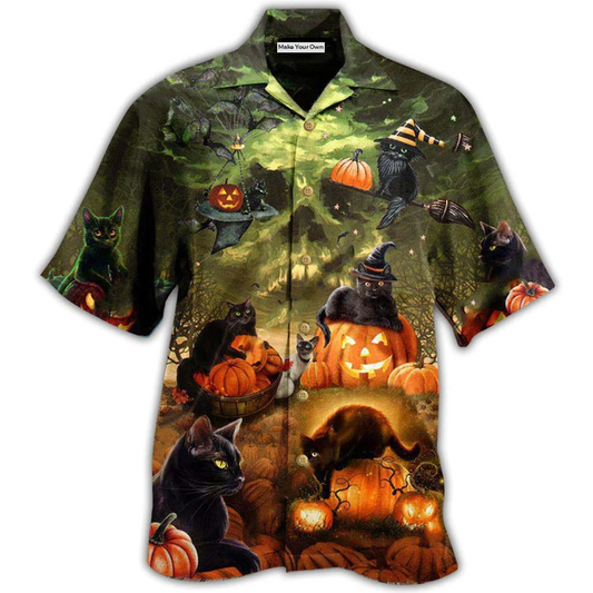 Black Cat Halloween May Luck Hawaiian Shirt Pattern View For Relaxed Warm Weather Outfits