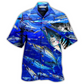 Blue Fishing Ocean Hawaiian Shirt Artwork Detail For Tropical Trips And Casual Outings