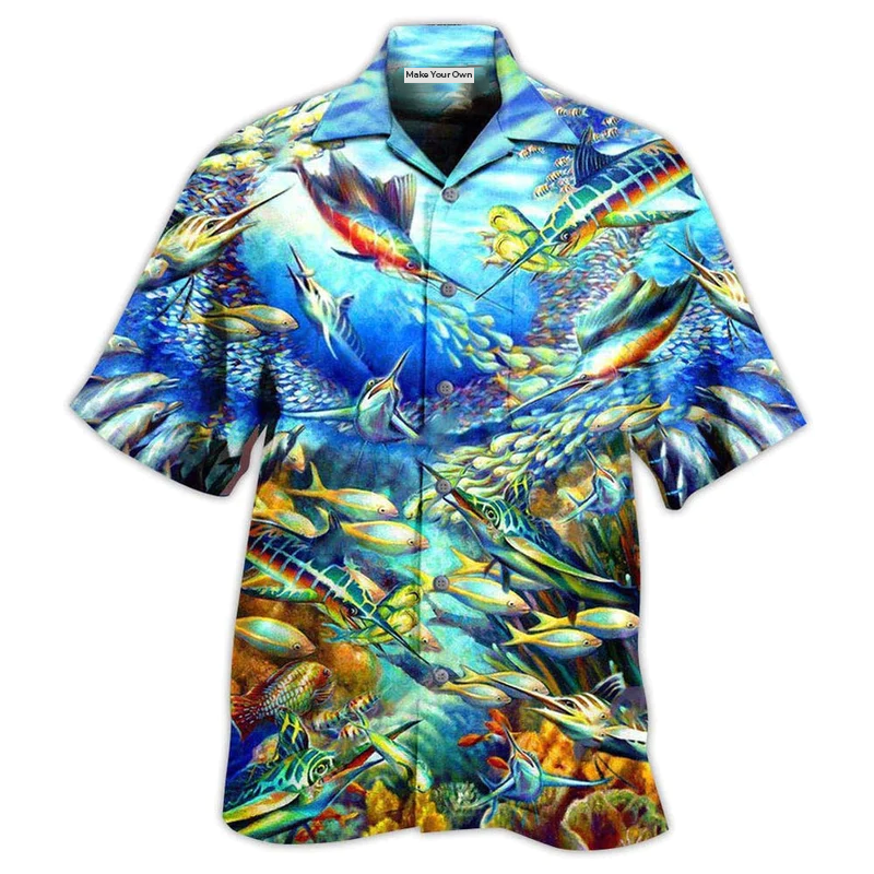 Ocean Marine Biology Swordfish Hawaiian Shirt Artwork View For Coastal Escapes And Resort Style