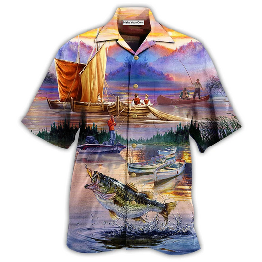 Fishing Sunset Hawaiian Shirt Design Detail For Sunny Adventures And Casual Wear