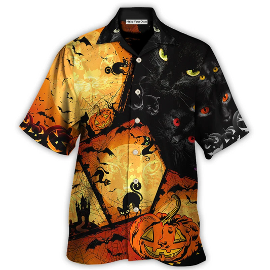 Black Cat Halloween Hawaiian Shirt For Poolside Relaxation And Sunny Getaways