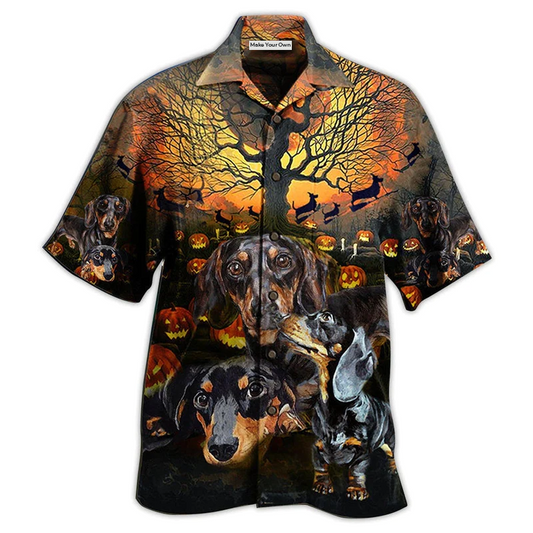Dachshund Halloween Night Pumpkin Hawaiian Shirt For Beach Parties And Weekend Getaways