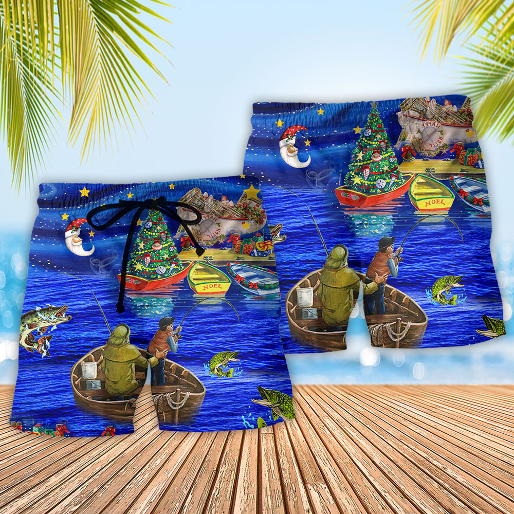 Fishing Lover Christmas Night Beach Shorts For Resort Travel And Thoughtful Summer Gifting