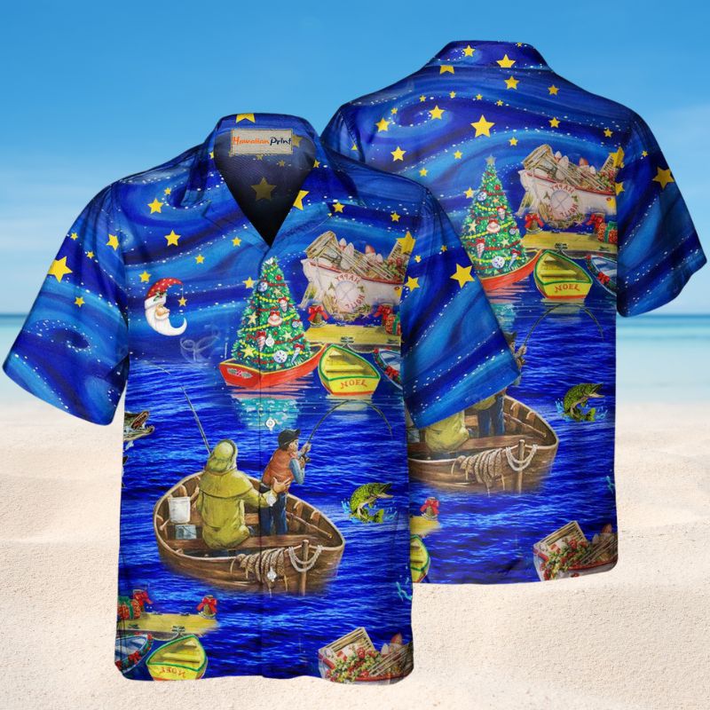 Fishing Christmas Hawaiian Shirt For Holiday Parties, Tropical Vacations, And Festive Gift Giving