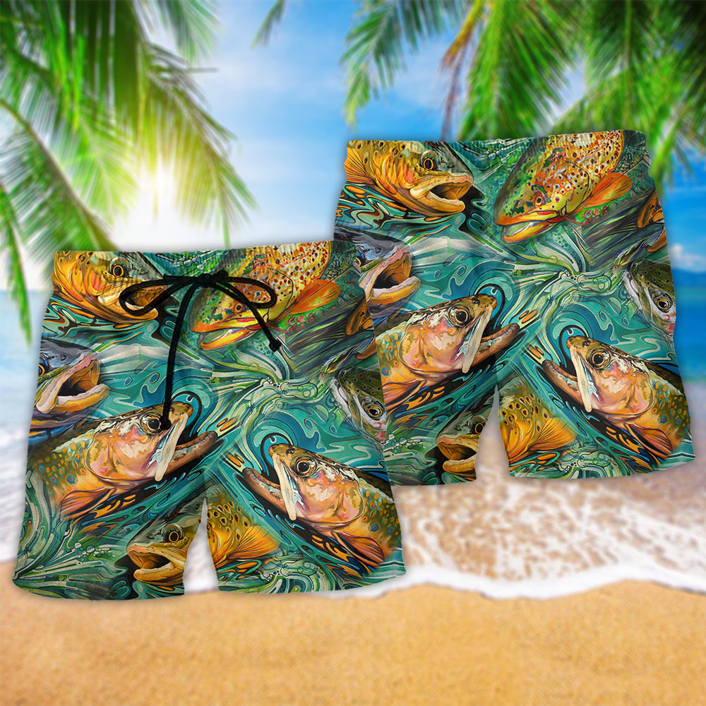 Outdoor Fishing Beach Shorts Pattern Detail For Casual Outings And Easy Warm Weather Wear