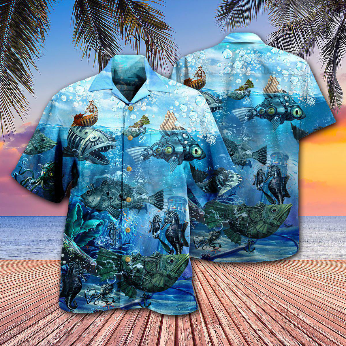 Steampunk Fish Fishing Ocean Undersea Hawaiian Shirt For Poolside Relaxation And Sunny Getaways
