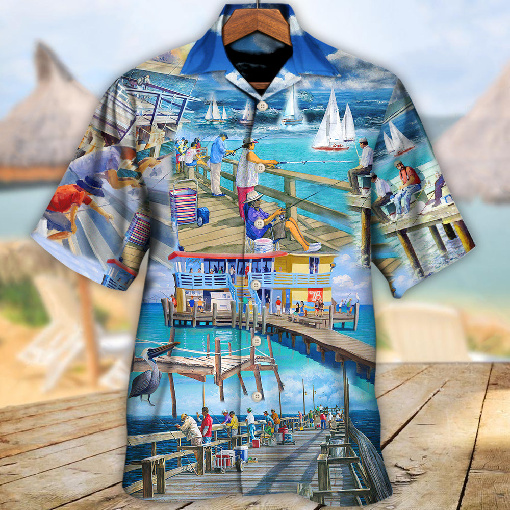 Fishing Pier Moment Hawaiian Shirt Design View For Casual Summer Styling