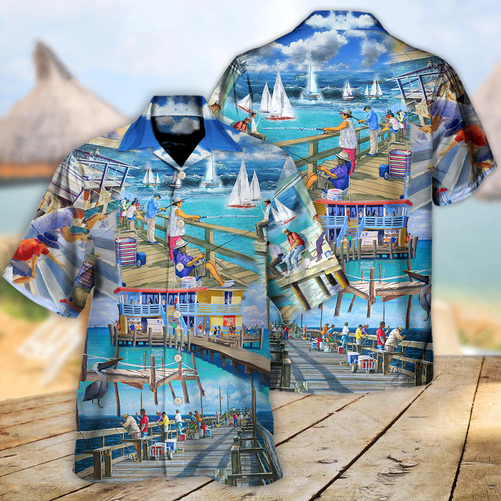 Fishing Pier Moment Hawaiian Shirt For Beach Parties And Weekend Getaways