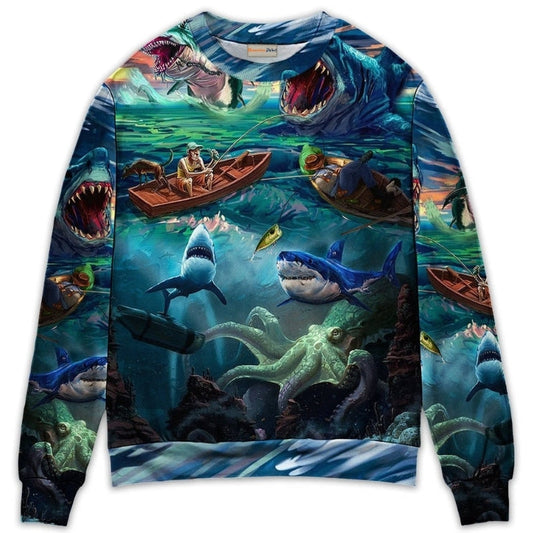 Fishing Shark Crazy Sweater For Weekend Trips And Relaxed Everyday Wear
