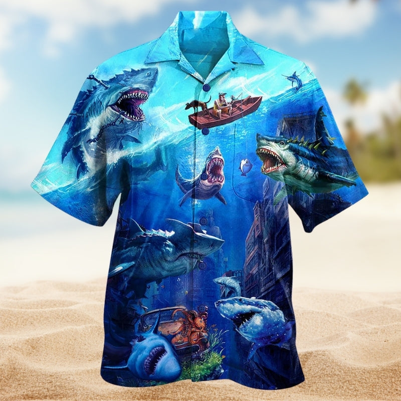 Fishing Shark Hawaiian Shirt For Sports Fans, Summer Outings, And Relaxed Vacation Wear