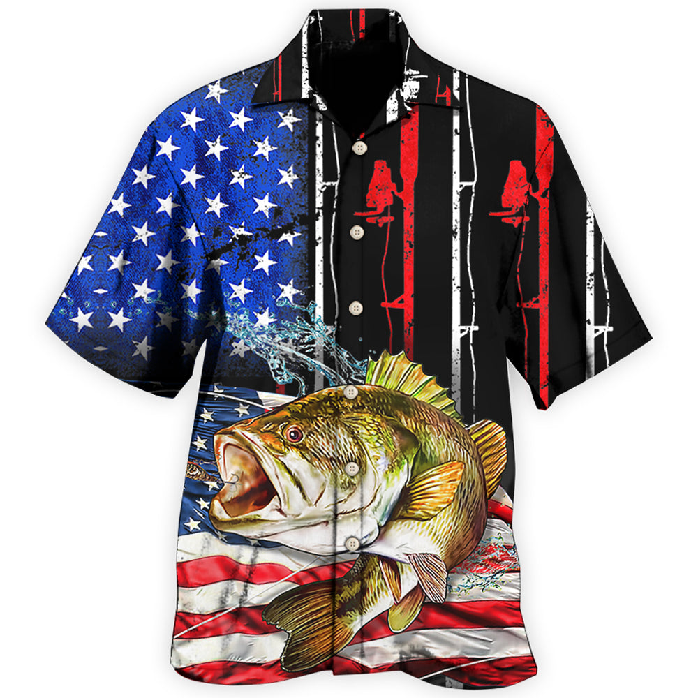 Patriotic American Fishing Flag Hawaiian Shirt For Summer Celebrations, Resort Days, And Relaxed Everyday Wear