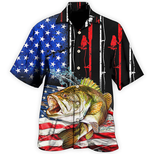 Patriotic American Fishing Flag Hawaiian Shirt For Summer Celebrations, Resort Days, And Relaxed Everyday Wear