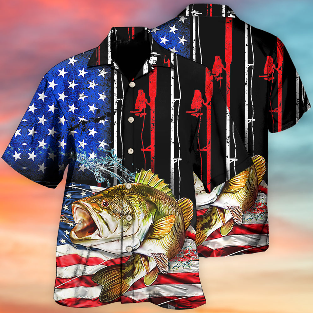 Fishing Amazing US Flag Hawaiian Shirt Artwork Detail For Tropical Trips And Casual Outings