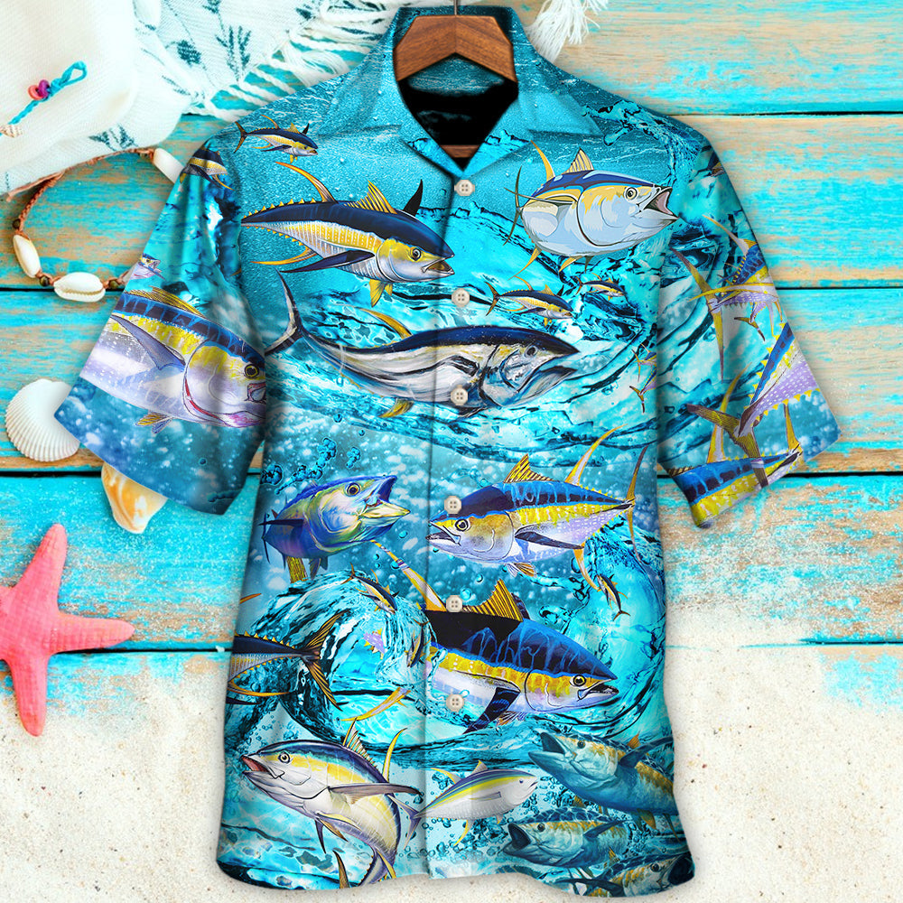 Blue Fish Fishing Tuna Sea Hawaiian Shirt For Beach Parties And Weekend Getaways