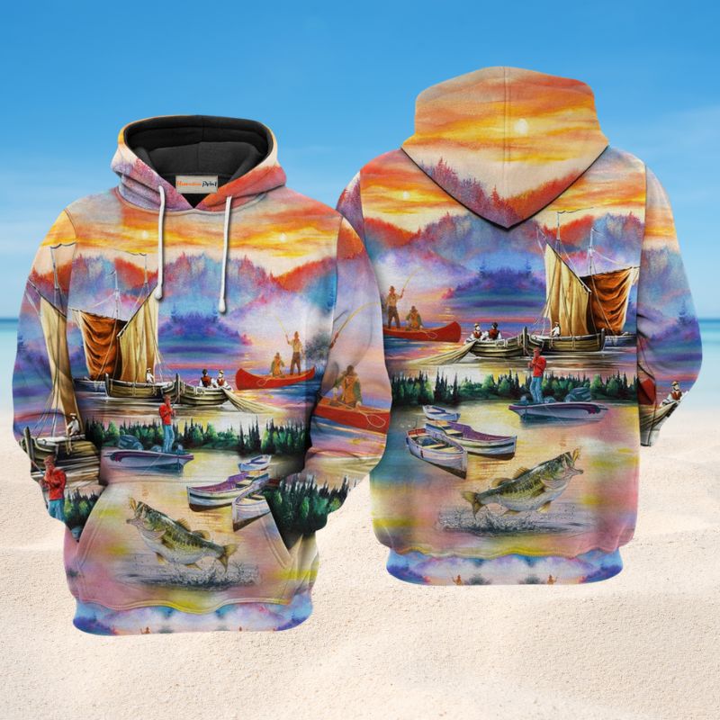 Fishing Under Sunset Hoodie For Anglers Nature Trips Holidays And Relaxed Layering