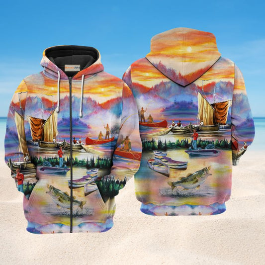 Fishing Under Sunset Hoodie For Anglers Nature Trips Holidays And Relaxed Layering