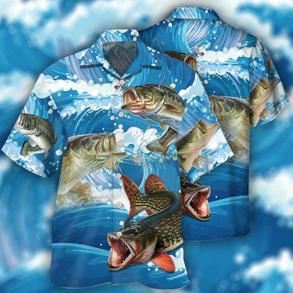 Blue Fishing Wave Hawaiian Shirt Design Detail For Sunny Adventures And Casual Wear